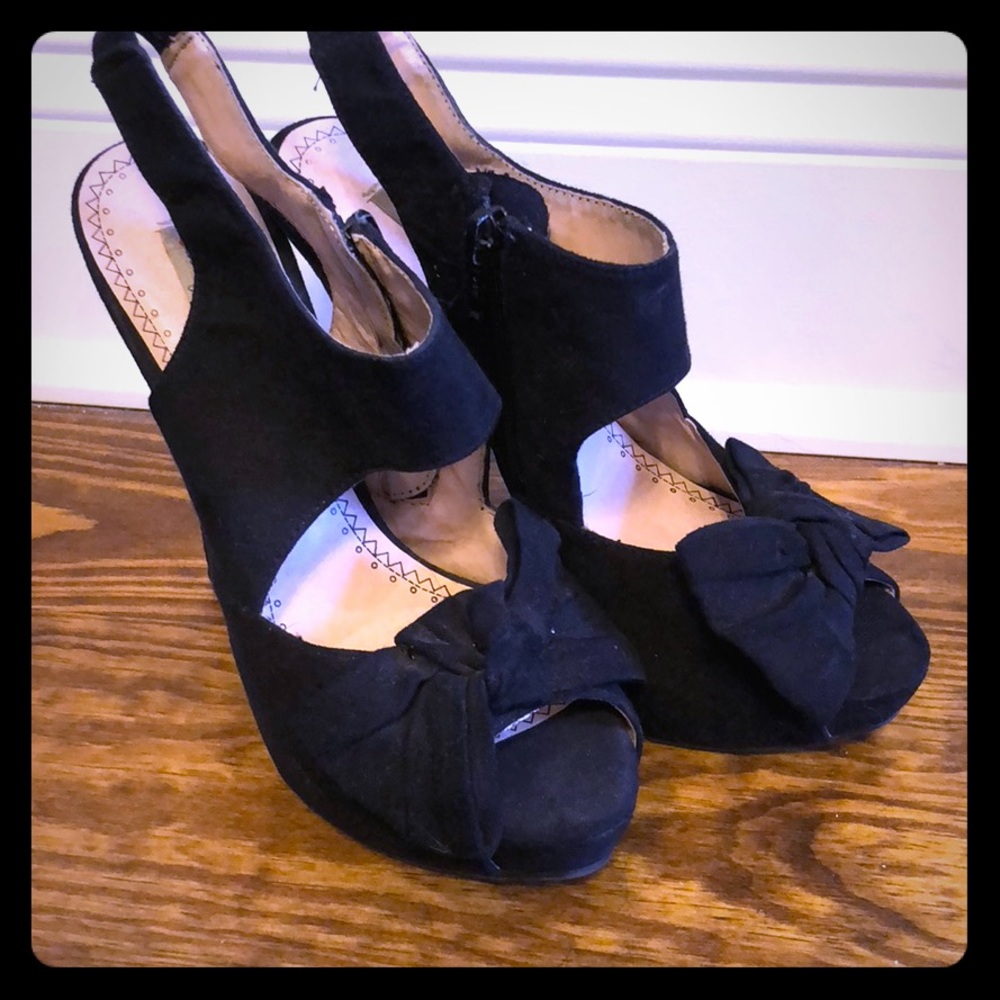 Black Suede Bow Heels